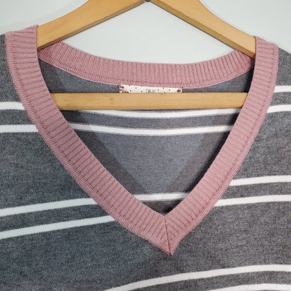 Pink Rose Gray and Pink Striped Long Sleeve Shirt L - Picture 4 of 8